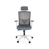 Siège de bureau de qualité professionnelle CAPTIVO BASE W gris, dossier maille, appui-tête et base blanche de hjh OFFICE – vue à 360° (vue de face 0°)