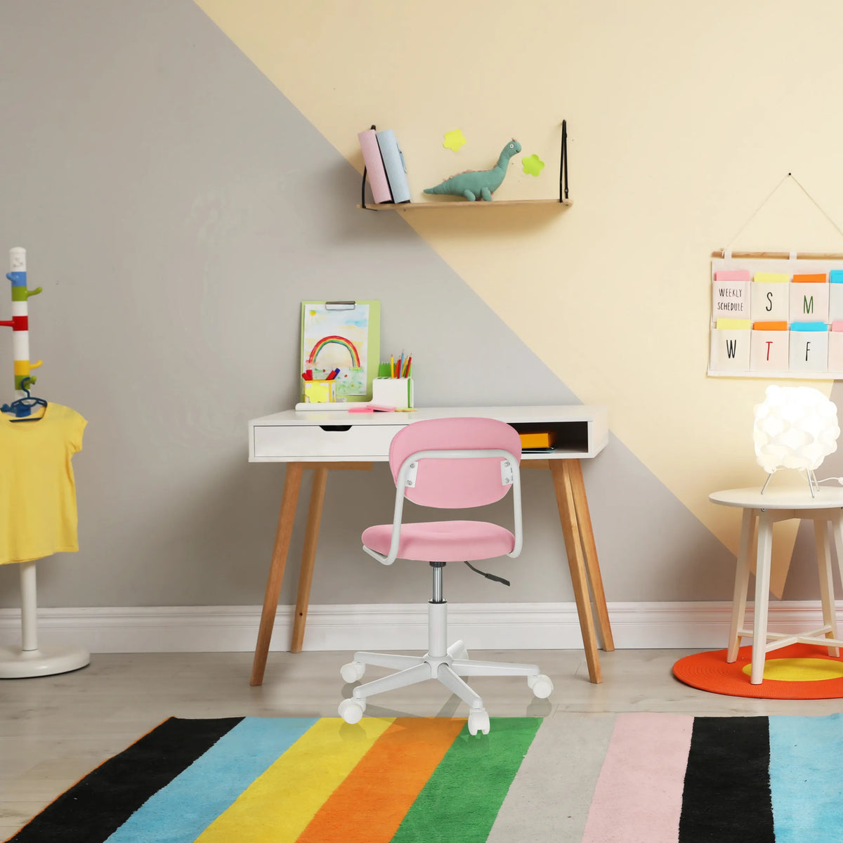 Chaise pivotante pour des enfants KIDDY BASE I rose avec pied en étoile blanc et roulettes de hjh OFFICE
