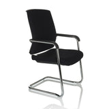 Chaises cantilever LEVIA VP noires avec accoudoirs et structure chromée de hjh OFFICE – vue à 360° (vue de trois quarts avant 60°)