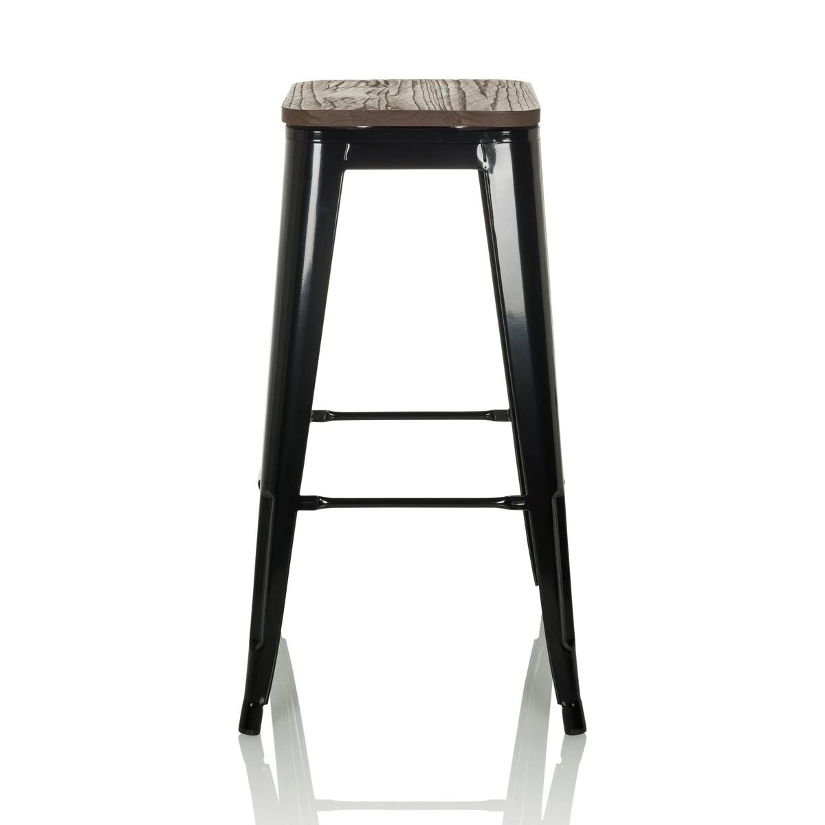 Tabouret de bar VANTAGGIO HIGH WS noir avec une assise aspect bois et repose-pieds de hjh OFFICE – vue à 360° (vue de face 0°)