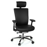 Siège de bureau de qualité professionnelle NOVA noir en cuir avec appuie-tête et base à cinq roulettes de hjh OFFICE – vue à 360° (vue de face 20°)