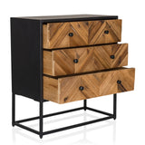 Buffet SANTJAGO BLACK SUN L avec trois tiroirs couleur bois à motif chevron et structure noire de hjh LIVING