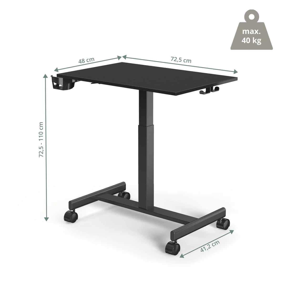 Dessin dimensionnel du Bureau assis-debout Stand K avec une largeur de 72,5 cm de hjh OFFICE