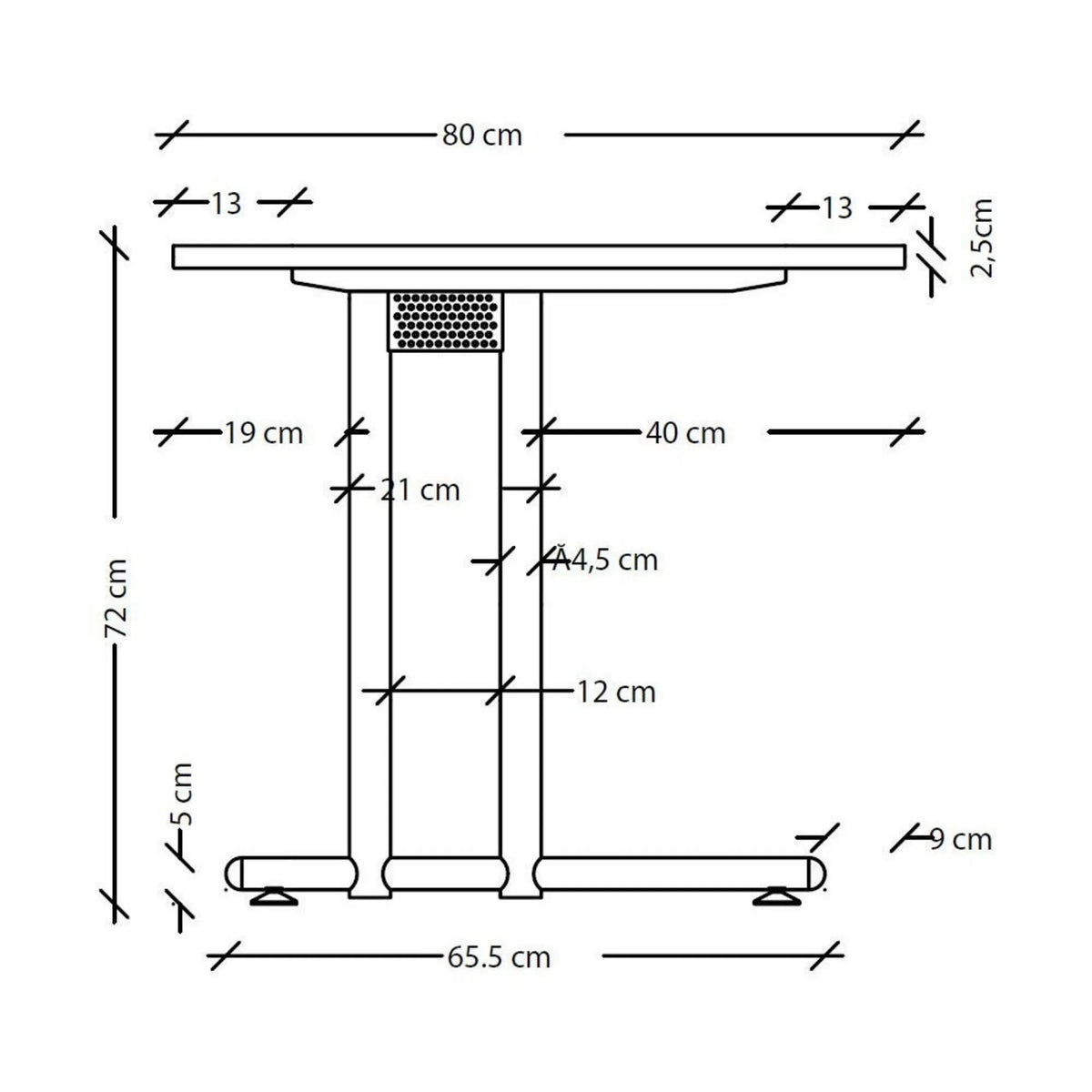 Dessin coté du bureau NANO 16 S de la série NANO d'une hauteur de 72 cm de hjh OFFICE PRO