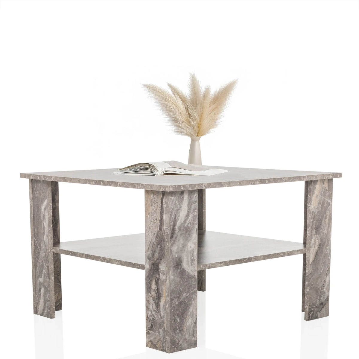 Table basse grise BISMO avec plateau carré et une étagère de hjh LIVING