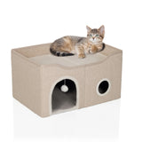 Grotte pour chat PAWY EB beige avec balles de jeu et surface de repos pour un chat de hjh LIVING