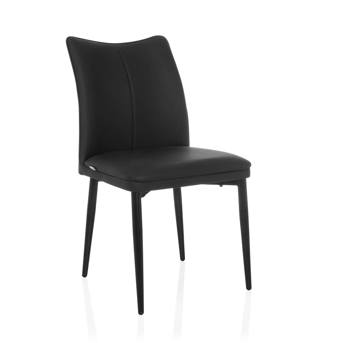 Chaise de salle à manger VISETO noire avec dossier haut et quatre pieds de hjh LIVING – vue à 360° (vue de trois quarts avant 30°)