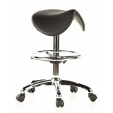 Tabouret de selle TOP WORK 13 noir avec repose-pieds et base à cinq roulettes de hjh OFFICE – vue à 360° (vue de trois quarts avant 40°)