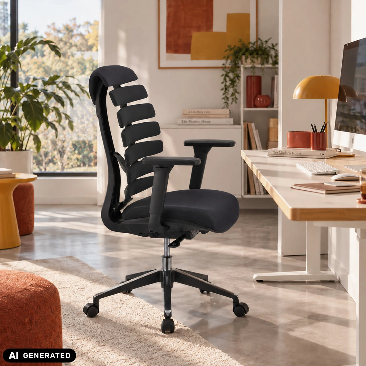 Siège de bureau de qualité professionnelle ERGO LINE II noir avec dossier segmenté et pied à roulettes de hjh OFFICE (image générée par IA)