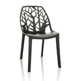 Chaise d'extérieur ARTIFO TRI noire avec dossier ajouré au look organique de hjh OFFICE – vue à 360° (vue de face 15°)