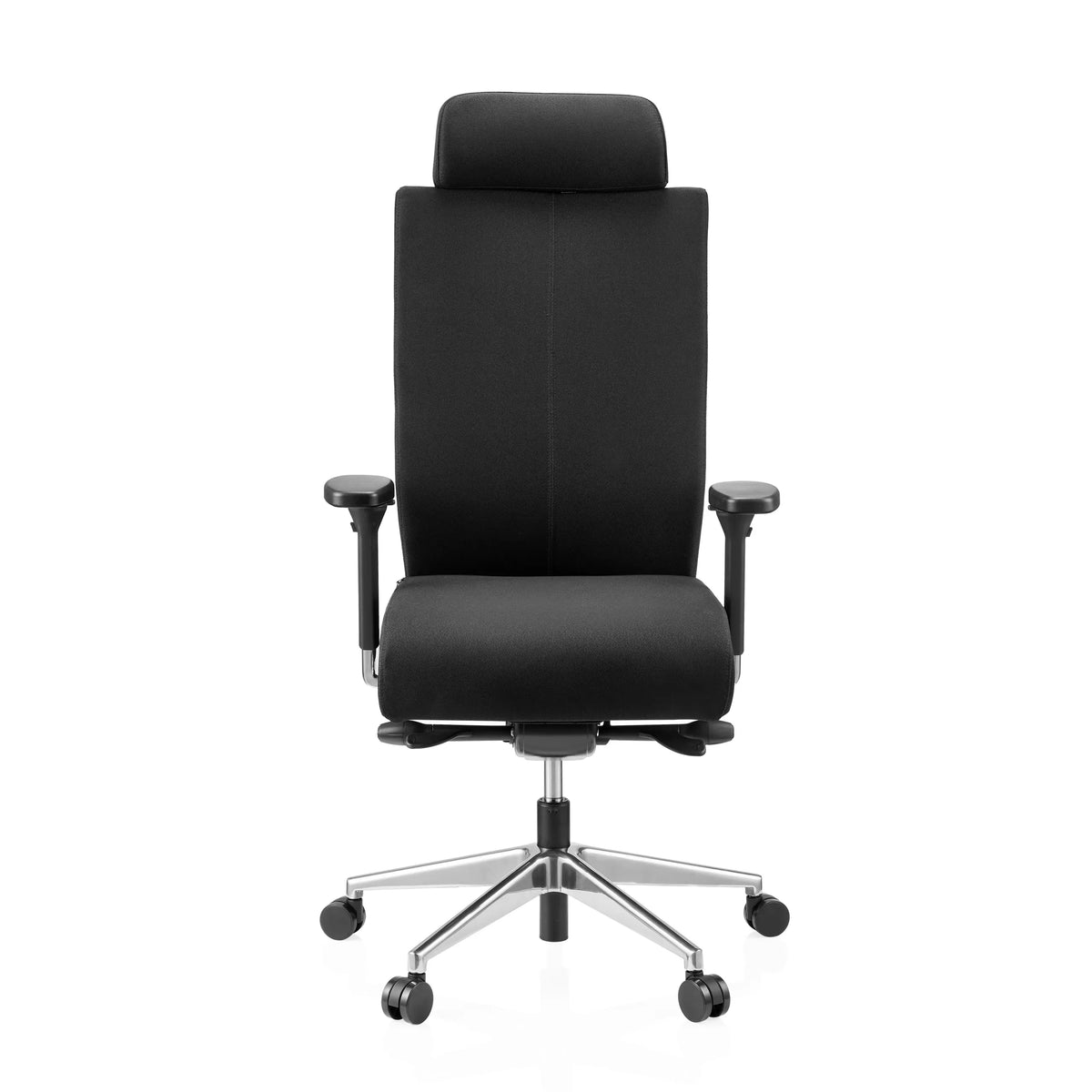 Siège de bureau de qualité professionnelle PRO-TEC XXL noir en tissu avec appui-tête et base à 5 roulettes de hjh OFFICE – vue à 360° (vue de face 0°)