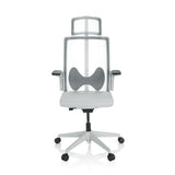 Siège de bureau de qualité professionnelle ARCEO W gris, dossier maille, appuie-tête et base à roulettes de hjh OFFICE – vue à 360° (vue de face 0°)