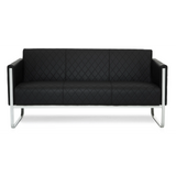 Canapé lounge noir ARUBA STEP avec surpiqûres en losanges et structure en chrome de hjh OFFICE – vue à 360° (vue de face 0°)