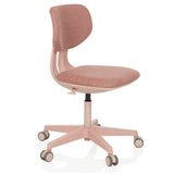 Chaise pivotante pour des enfants KID COLORE rose avec surfaces rembourrées et base à cinq roulettes de hjh OFFICE – vue à 360° (vue de trois quarts avant 45°)