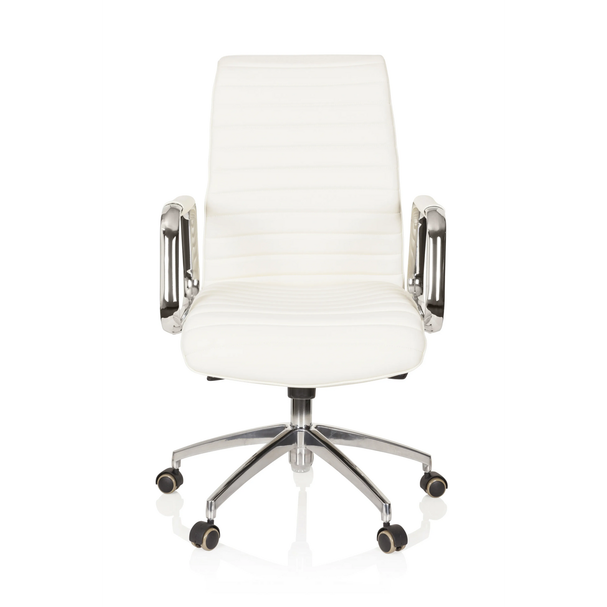 Siège de direction de qualité professionnelle ASPERA 10 blanc crème avec accoudoirs et base à cinq roulettes de hjh OFFICE – vue à 360° (vue de face 0°)