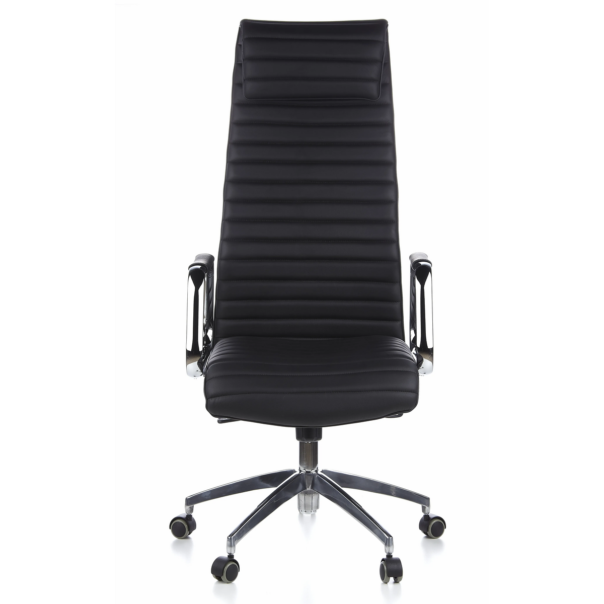 Siège de direction de luxe ASPERA 20 noir avec rembourrage capitonné et base à cinq roulettes de hjh OFFICE – vue à 360° (vue de face 0°)