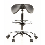 Tabouret de selle TOP WORK 13 noir avec repose-pieds et base à cinq roulettes de hjh OFFICE – vue à 360° (vue de face 0°)