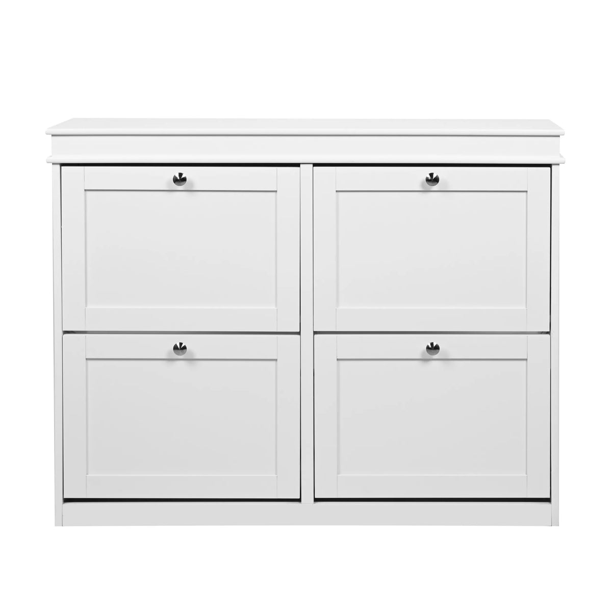 Armoire à chaussures Estha 40 blanche avec quatre compartiments abattants et poignées argentées de hjh LIVING