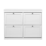 Armoire à chaussures Estha 40 blanche avec quatre compartiments abattants et poignées argentées de hjh LIVING