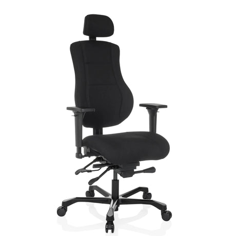 Siège pivotant XXL 24 HOURS BASIC noir avec revêtement en tissu, appui-tête et accoudoirs de hjh OFFICE