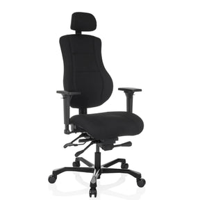 Siège pivotant XXL 24 HOURS BASIC noir avec revêtement en tissu, appui-tête et accoudoirs de hjh OFFICE