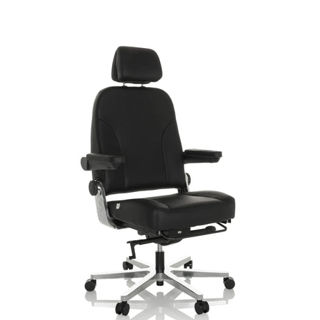 Siège pivotant XXL 24 HOURS F en cuir noir avec appuie-tête et repose-pieds de hjh OFFICE