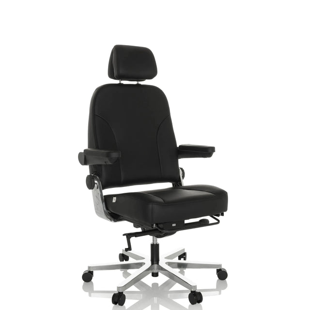 Siège pivotant XXL 24 HOURS F en cuir noir avec appuie-tête et repose-pieds de hjh OFFICE