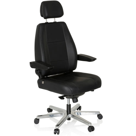 Siège pivotant XXL 24 HOURS en cuir noir avec appui-tête et pied brillant de hjh OFFICE
