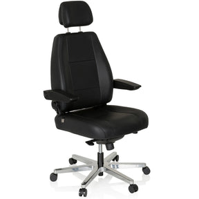 Siège pivotant XXL 24 HOURS en cuir noir avec appui-tête et pied brillant de hjh OFFICE