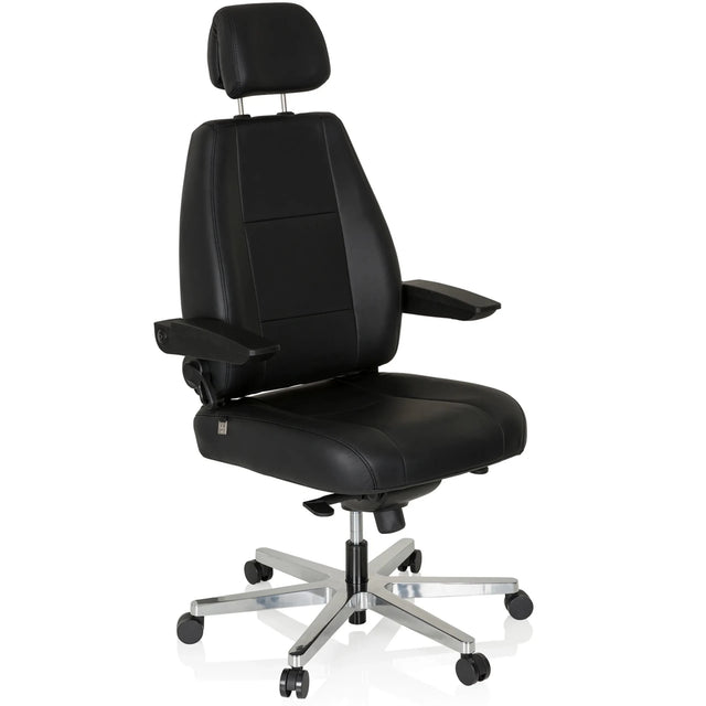 Siège pivotant XXL 24 HOURS en cuir noir avec appui-tête et pied brillant de hjh OFFICE