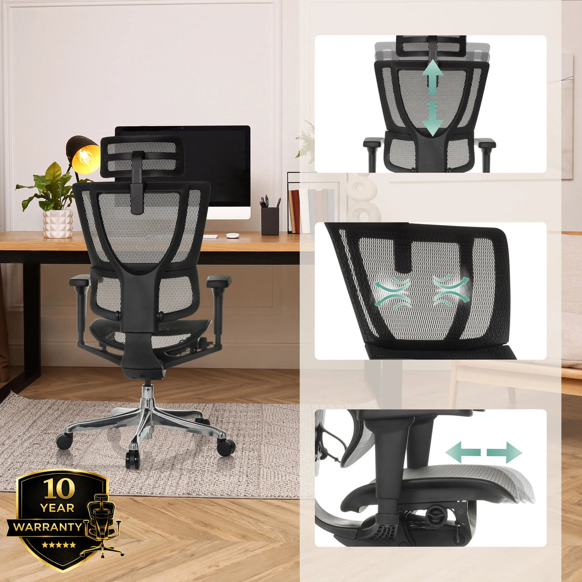 Siège de direction de luxe ERGOHUMAN SLIM ULTRA GEN2 avec appuie-tête, dossier et profondeur d'assise réglables de hjh OFFICE
