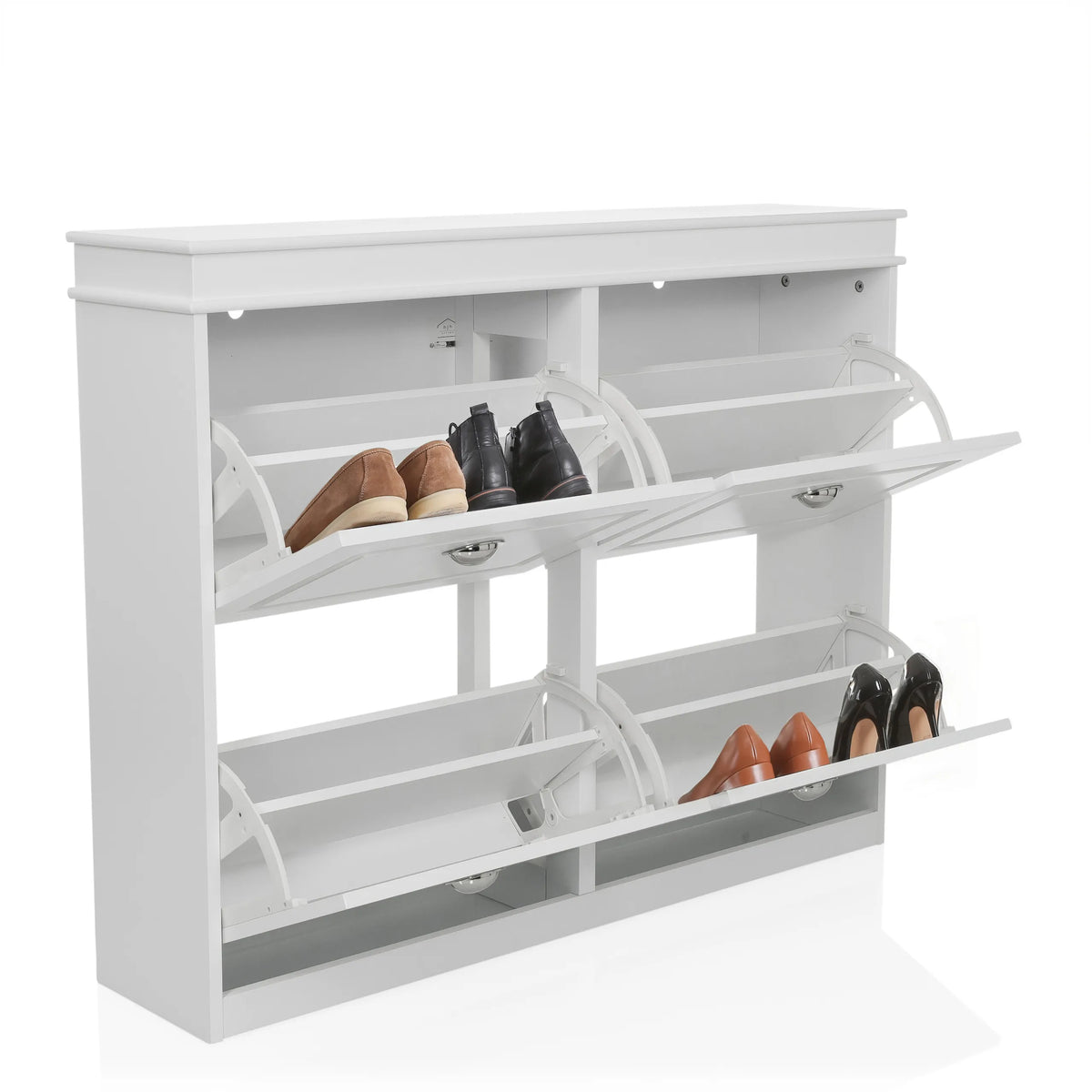 Armoire à chaussures blanche ESTHA 4 avec quatre compartiments rabattables de hjh LIVING