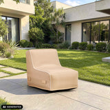 Beiges Luftsofa Sitzolo Air auf einer Terrasse vor einer Grünanlage von hjh LIVING (KI-generiertes Bild)
