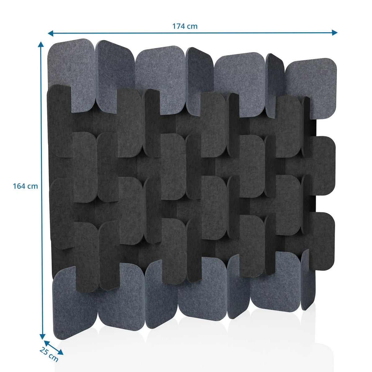 Dessin coté de la Cloison de séparation FLEXMIUT PLUG de 174 × 164 cm en gris et gris foncé de hjh OFFICE