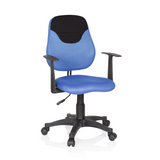 Chaise pivotante pour des enfants KIDDY STYLE bleue avec dossier en maille, accoudoirs et base à cinq roulettes de hjh OFFICE – vue à 360° (vue de face 20°)