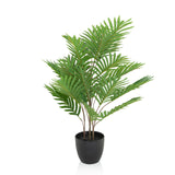 Plante artificielle verte ARECA aux feuilles pennées dans un cache-pot noir de hjh OFFICE – vue à 360° (vue de face 0°)