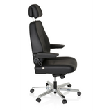 Siège pivotant XXL 24 HOURS noir en cuir avec appuie-tête et pied à cinq roulettes de hjh OFFICE – vue à 360° (vue de profil 80°)