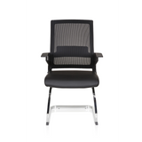 Chaises cantilever INVENTOR V PRO noires avec dossier en maille, accoudoirs et piètement luge de hjh OFFICE – vue à 360° (vue de face 0°)