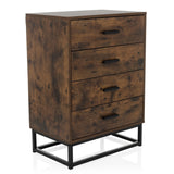 Commode marron VINSTRA avec quatre tiroirs et structure en métal noir de hjh LIVING – vue à 360° (vue de trois quarts avant 30°)