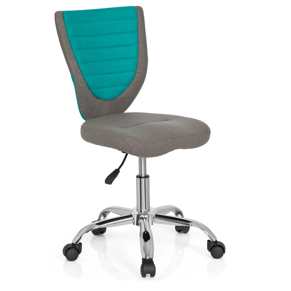 Chaise pivotante pour des enfants KIDDY COMFORT gris turquoise avec pied en étoile et cinq roulettes de hjh OFFICE – vue à 360° (vue de trois quarts avant 40°)