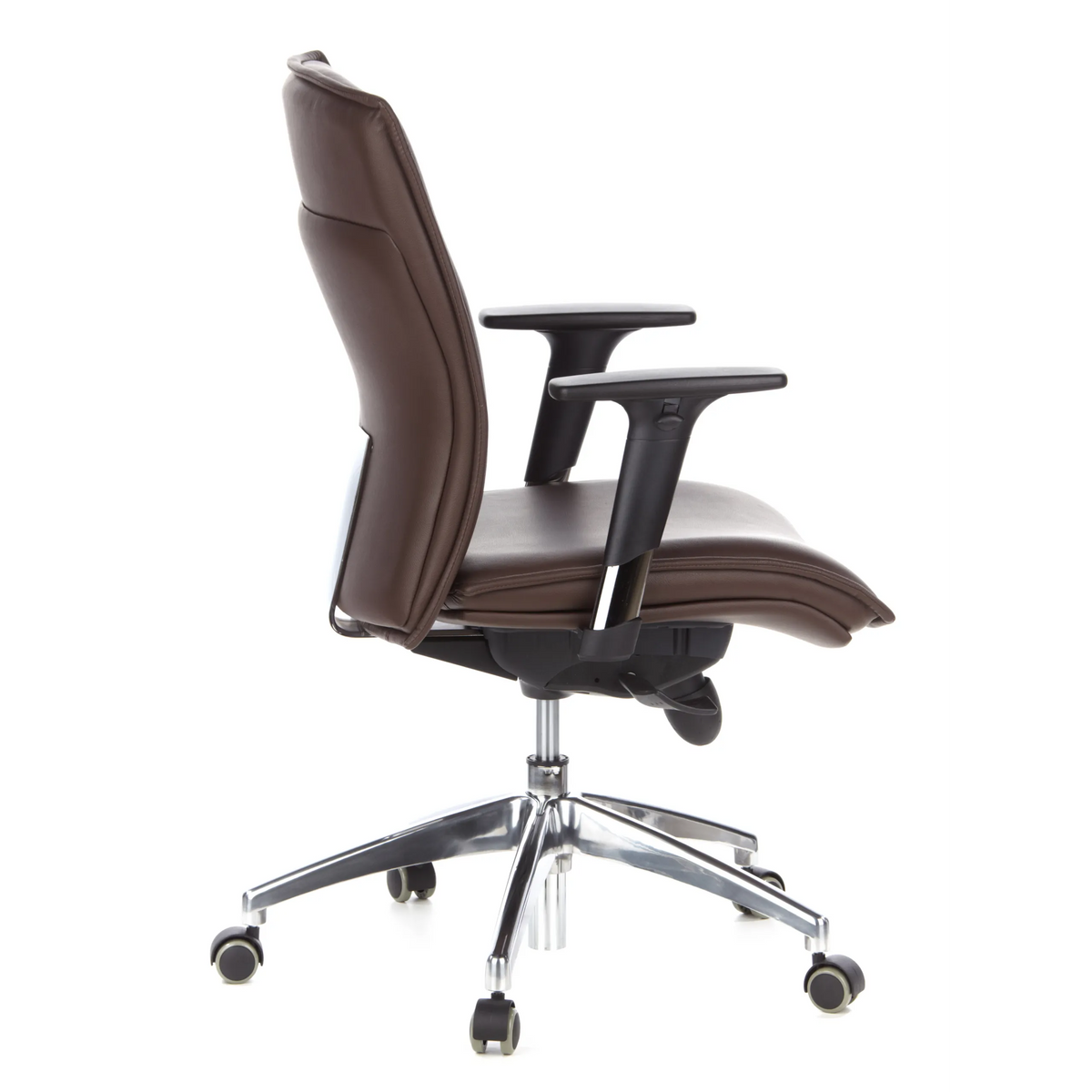 Siège de direction de luxe MURANO 10 marron foncé avec accoudoirs et base à cinq roulettes de hjh OFFICE – vue à 360° (vue de profil 100°)