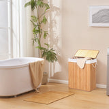 Panier à linge FALSTER XL B en bambou marron avec doublure blanche et couvercle dans la salle de bain de hjh LIVING