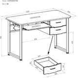 Dessin technique du Bureau WORKFLOW de 120 x 60 cm avec plateau clavier de hjh OFFICE