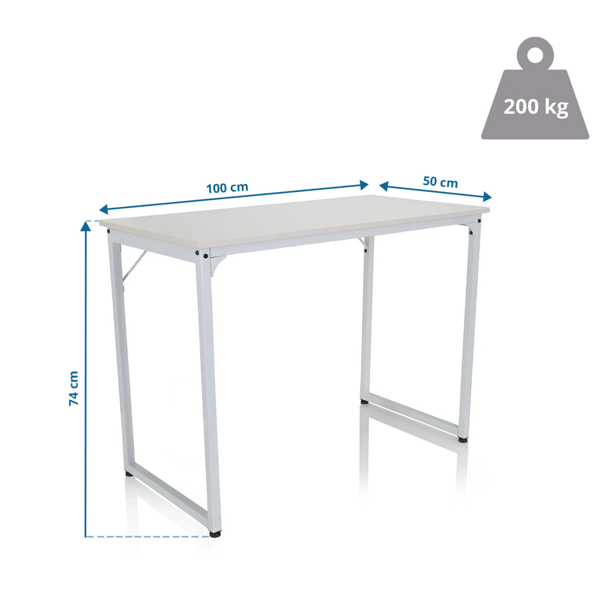 Dessin technique du Bureau WORKSPACE I, 100 × 50 cm et capacité de charge 200 kg de hjh OFFICE