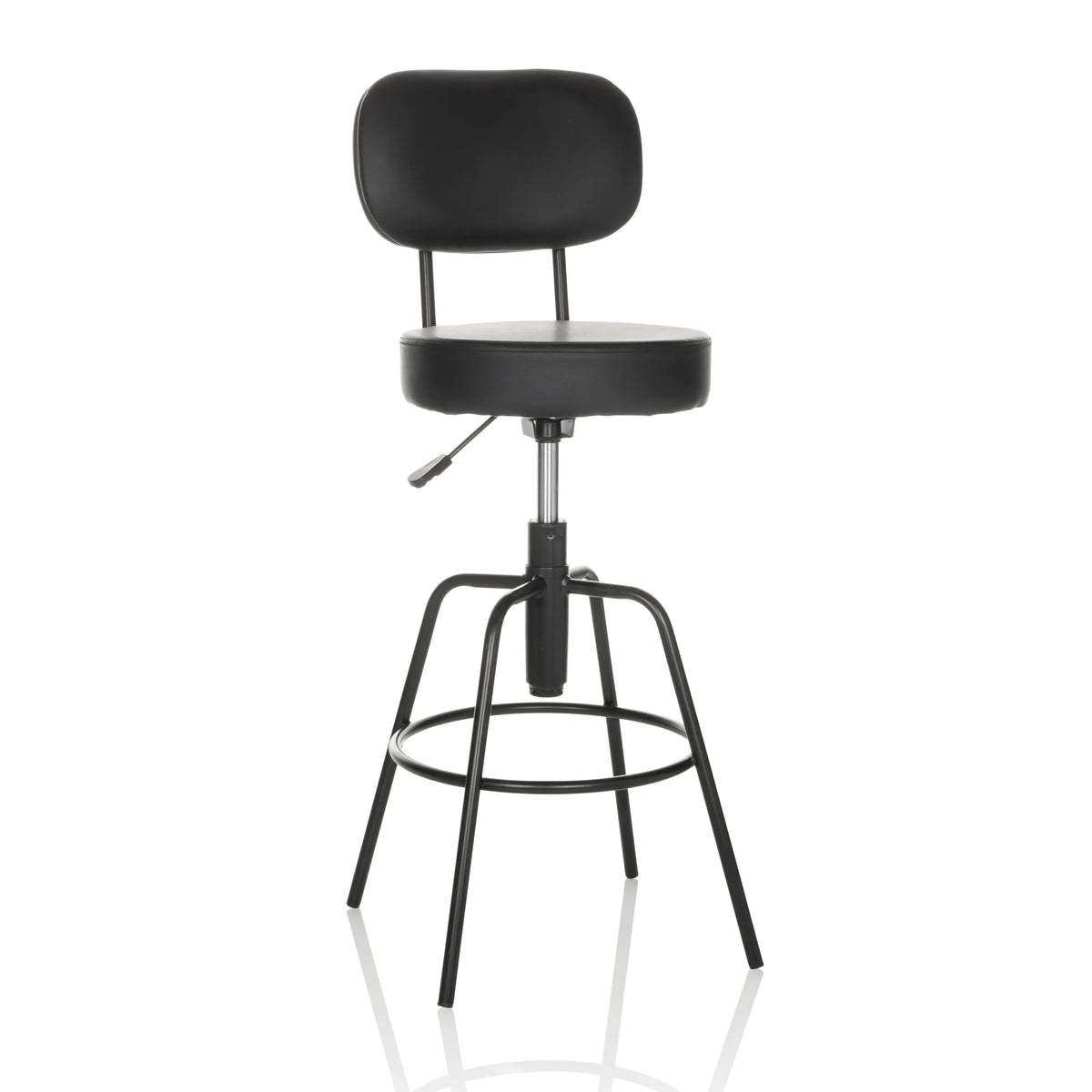 Tabouret de bar noir DISC HIGH avec dossier et repose-pieds rond de hjh OFFICE – vue à 360° (vue de face 15°)