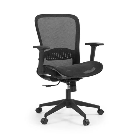 Siège de bureau de qualité professionnelle Air Port 2 avec revêtement en maille noire sur l'assise et le dossier de MyBuero