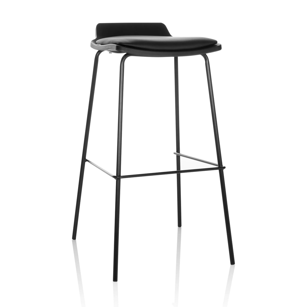 Tabouret de bar noir LONSO 10 avec assise rembourrée et un repose-pieds de hjh OFFICE – vue à 360° (vue de face 15°)