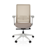 Siège de bureau de qualité professionnelle PURE WHITE beige avec dossier en maille et pied à cinq roulettes de hjh OFFICE – vue à 360° (vue de face 0°)