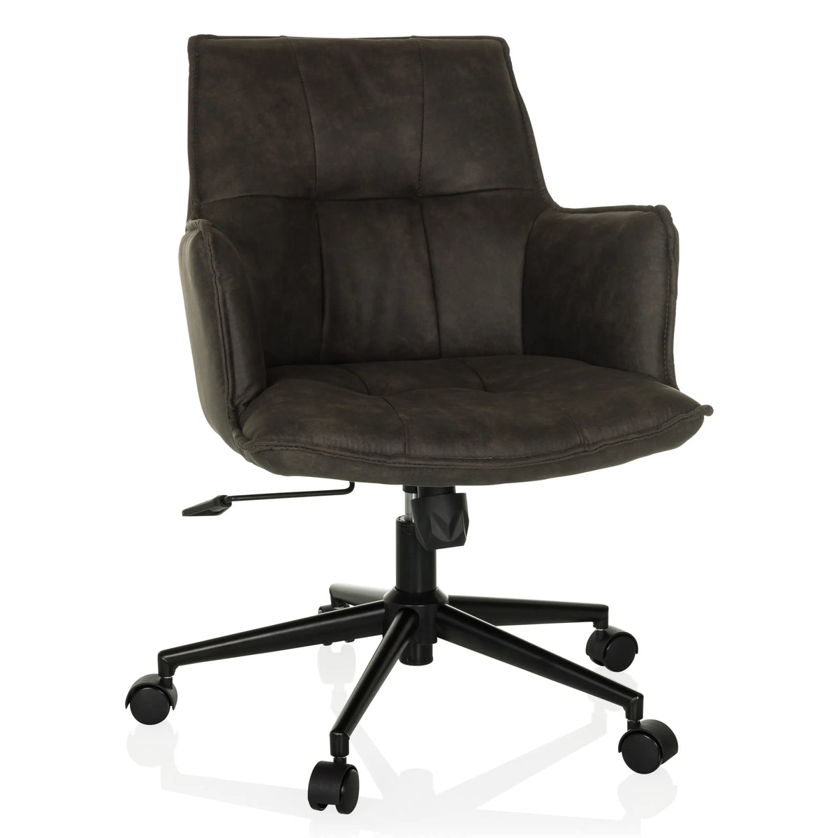 Siège de bureau à domicile SOLAO LIFE gris foncé avec assise rembourrée et base à cinq roulettes de hjh LIVING – vue à 360° (vue de face 15°)