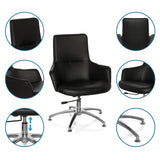 Fauteuil de salon SHAKE 300 noir avec pied étoile chromé et vues détaillées du revêtement de hjh OFFICE